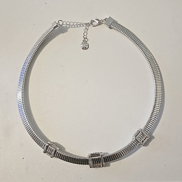 Chunky Stainless Steel Choker Necklace With Cubic Zirconia - Picture 4 of 6